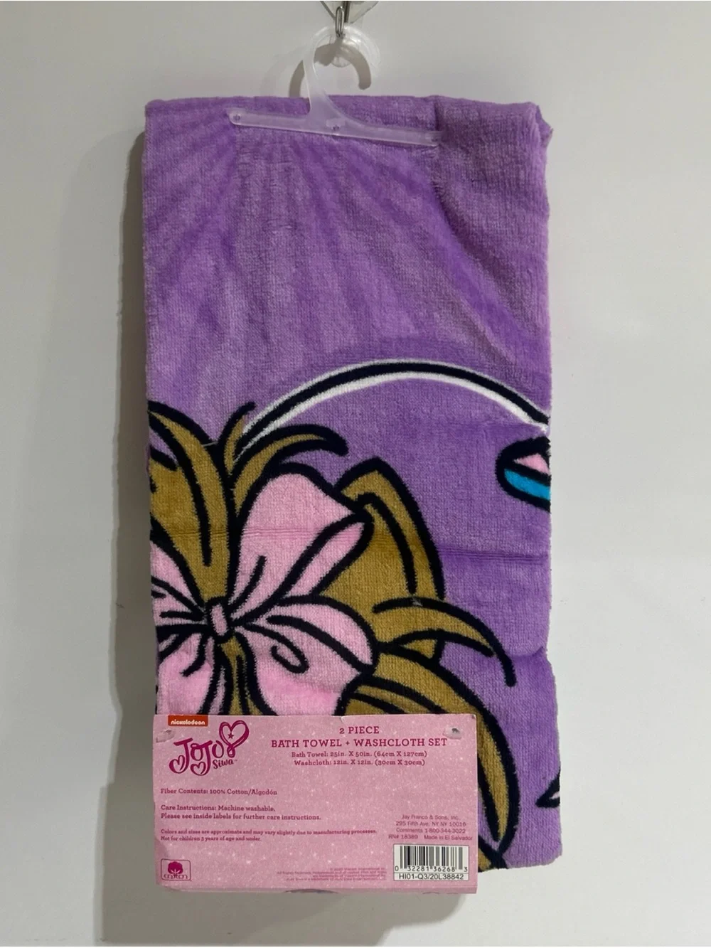 JOJO SIWA Unicorn Rainbow 2 Piece Bath Towel Washcloth Set 25x50 Full Size New.